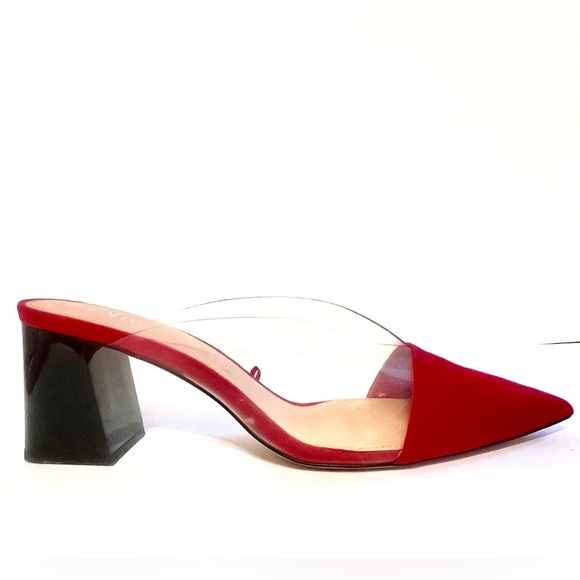 NWT $60 Zara Size 9 Heeled Pointed Toe Red and Clear Shoes - Picture 1 of 6